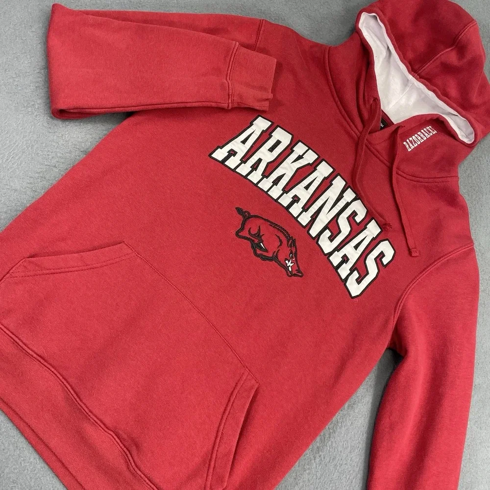 Vtg Y2K Arkansas Razorbacks Hoodie Mens S‎ Red Sweatshirt Student NCAA Sweater